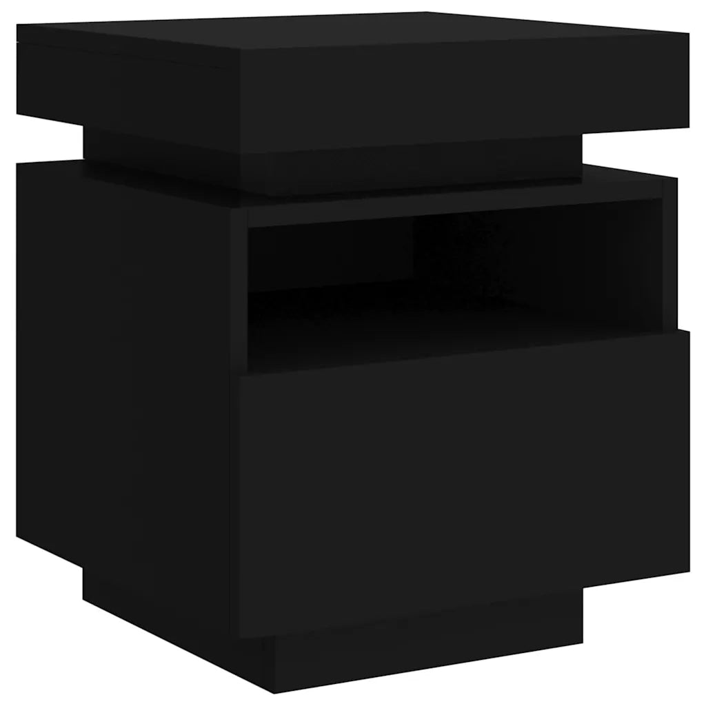 Set di 2 Comodini | Armadio da Notte | Mobiletto da notte con Luci LED Neri 40x39x48,5 cm