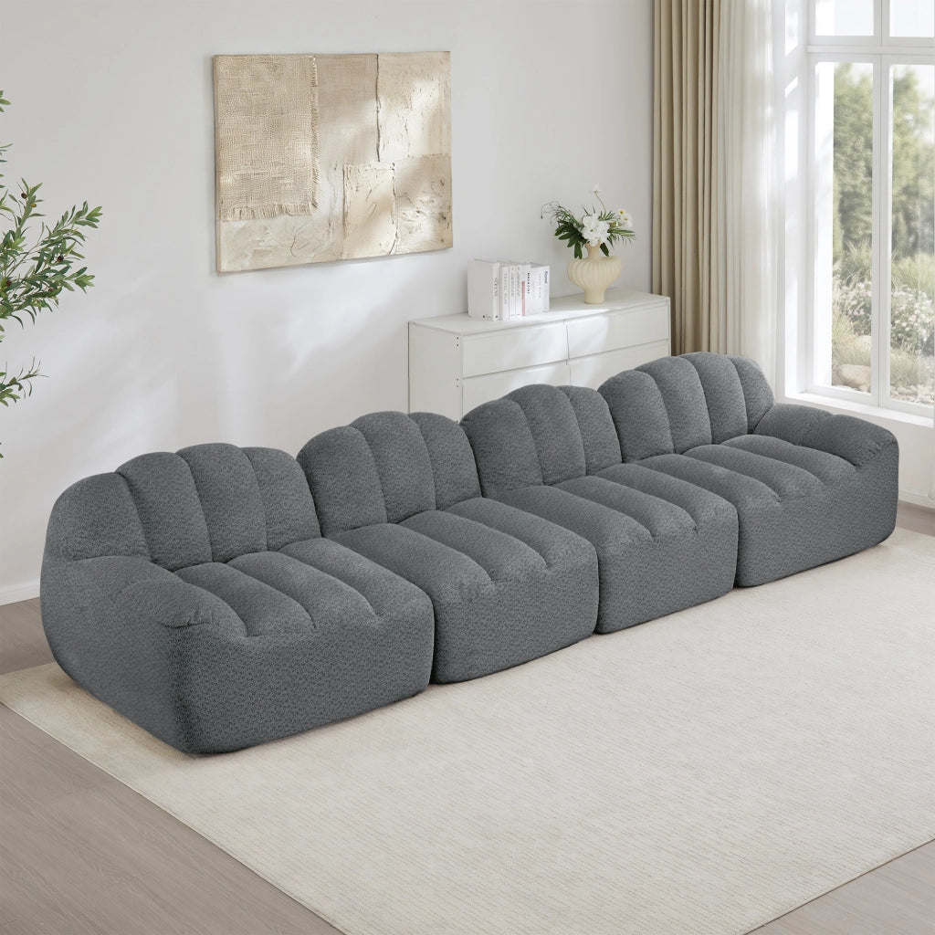 Divano angolare modulare senza struttura con seduta ampia e pile granulato grigio 366 × 104 × 79 cm
