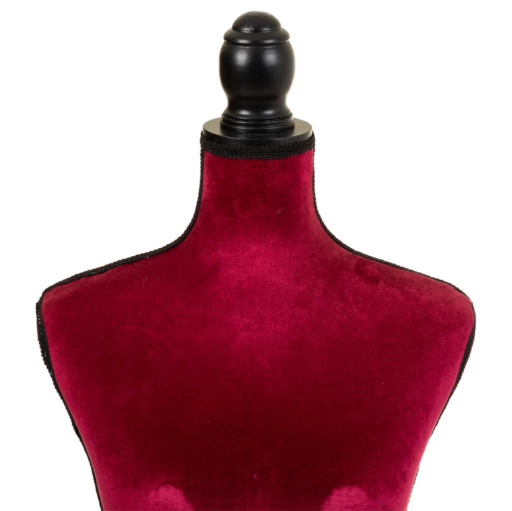 Manichino legno e gommapiuma, tessuto rosso, 24x37,5x168h cm