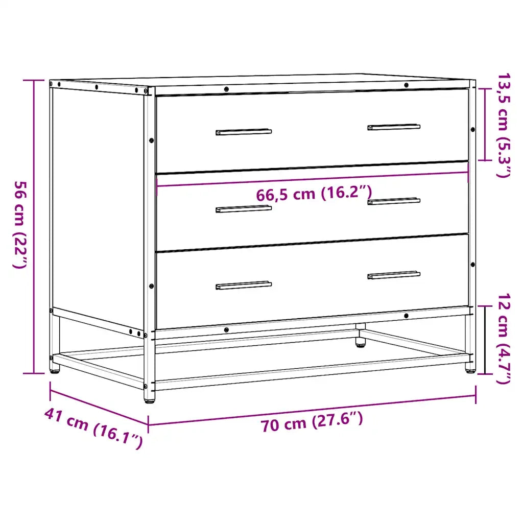 vidaXL Cassettiera Nera 70x41x56 cm in Legno Multistrato