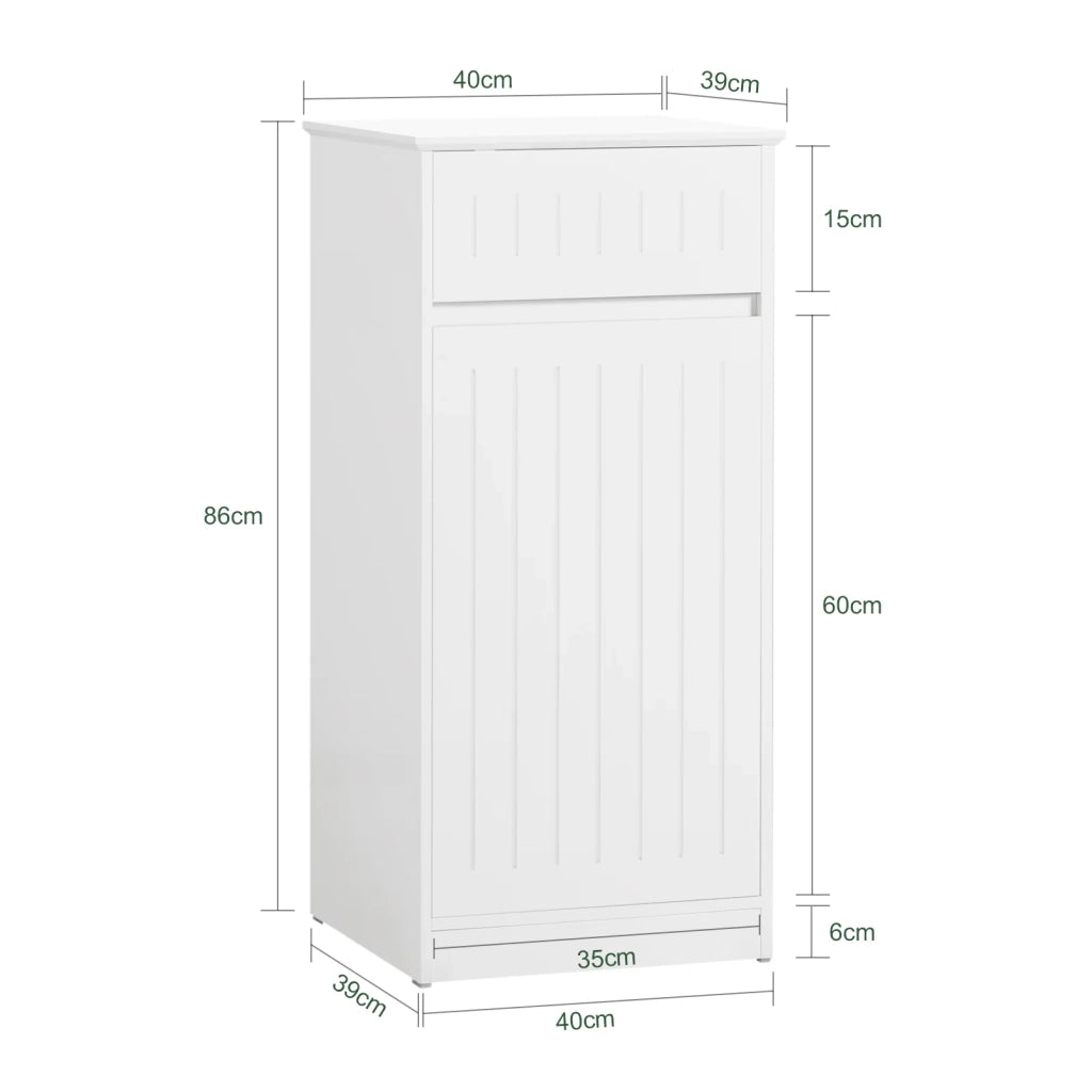 Mobile Lavanderia Con Cesto Portabiancheria Apribile, Cesto Portabiancheria Con Un Cassetto, Mobiletto Bagno Bianco 40x39x86cm BZR110-W SoBuy