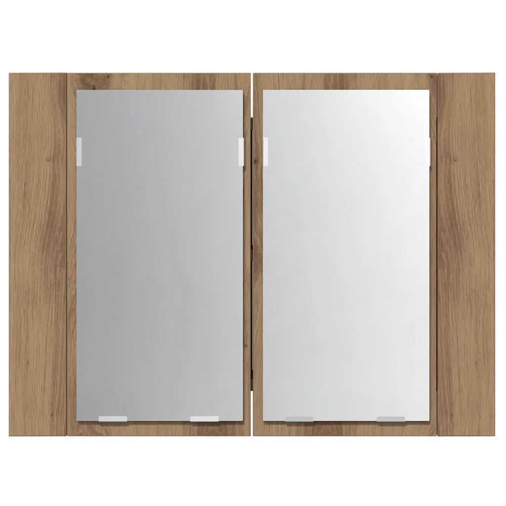 Mobile Specchio LED-Armadietto a Specchio da Bagno Rovere Artigianale 60x12x45 cm Multistrato
