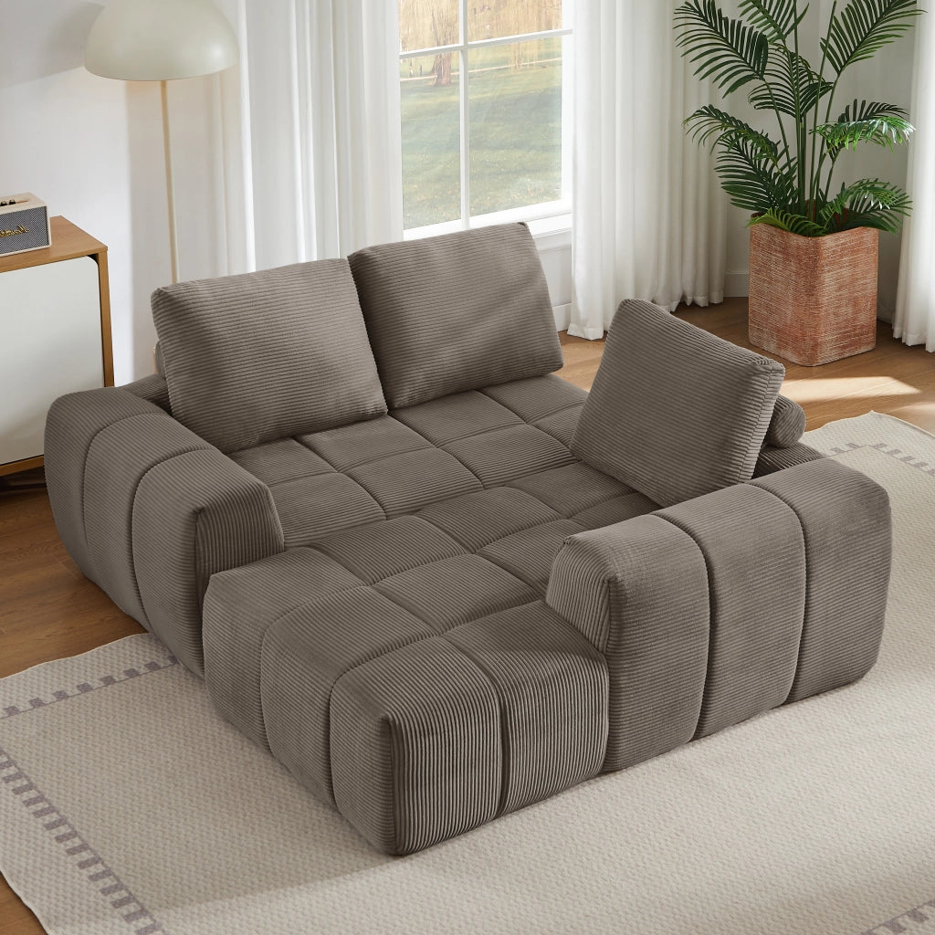 Divano angolare modulare - con design trapuntato - in velluto a coste - taupe