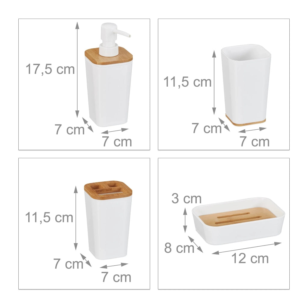 Set di accessori per bagno moderni in plastica bianca da 4 pezzi 13_0005546