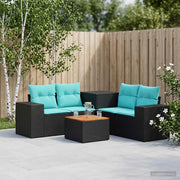 Set di divani 6 pz Nero e Blu Rattan sintetico e Acciaio 3447561