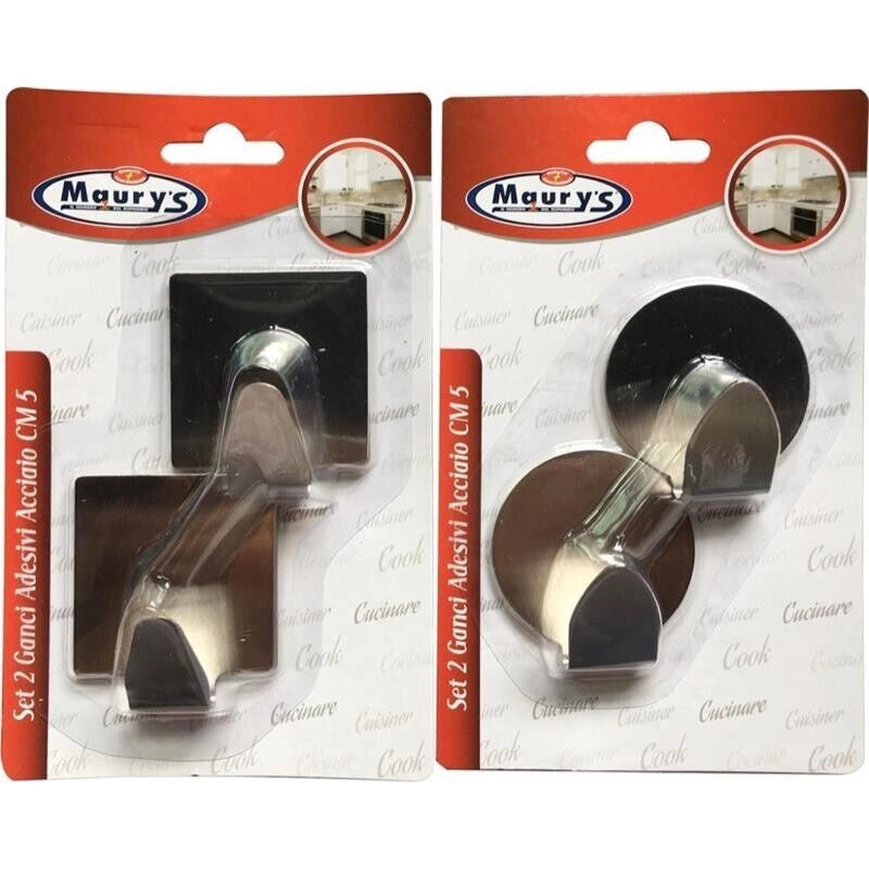MAURY'S SET 2 GANCI ADESIVI IN ACCIAIO 5 CM