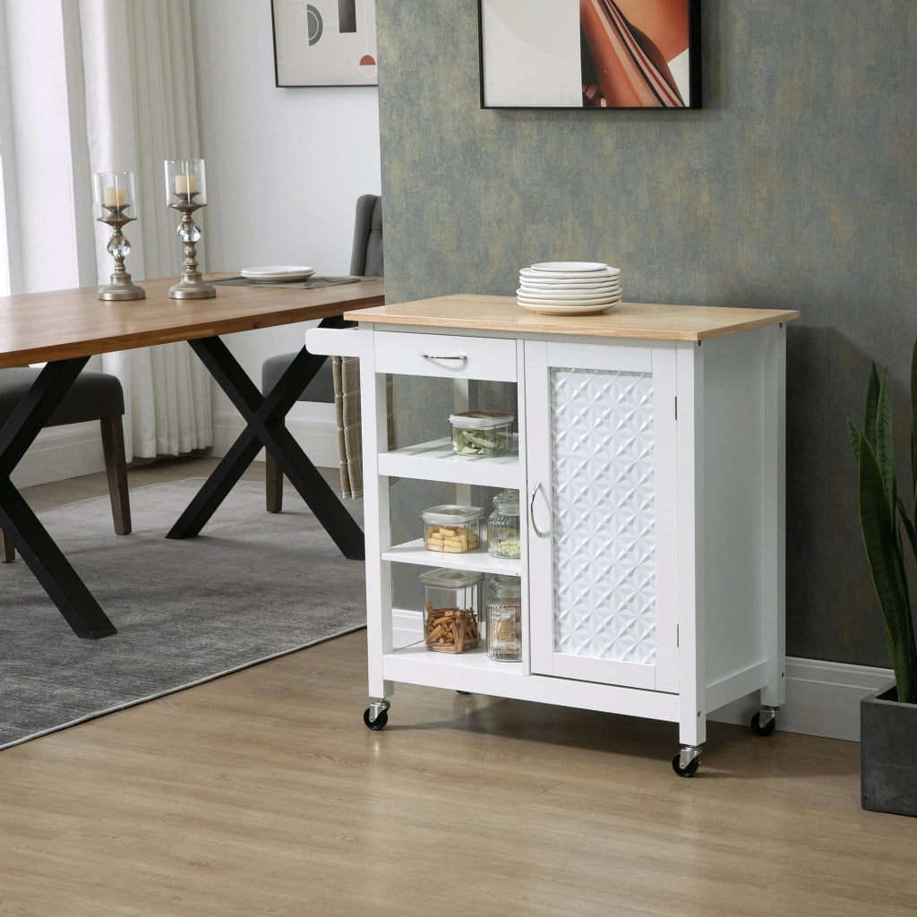 Carrello da Cucina con Cassetto e Armadietto ¨C Xylo ¨C 92x40x84cm Bianco