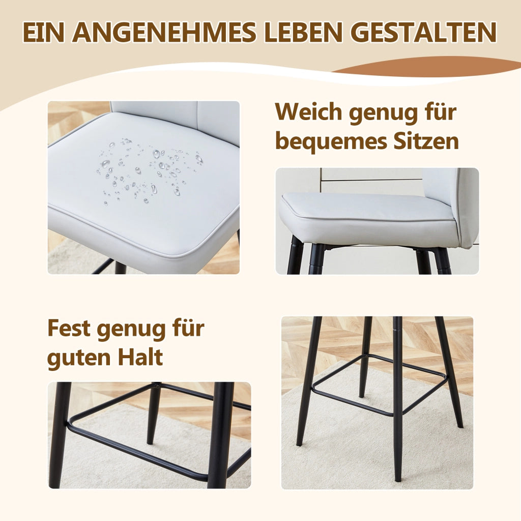 Sgabello da bar con schienale ergonomico in pu e metallo con poggiapiedi nero grigio chiaro 101 cm