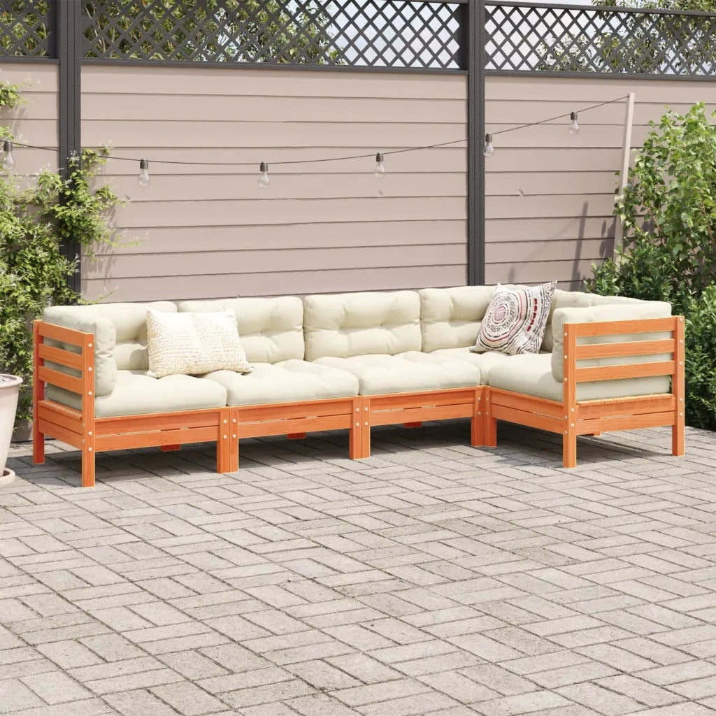 Set Divani Giardino 5pz con Cuscini Marrone Cera Massello Pino 3299438