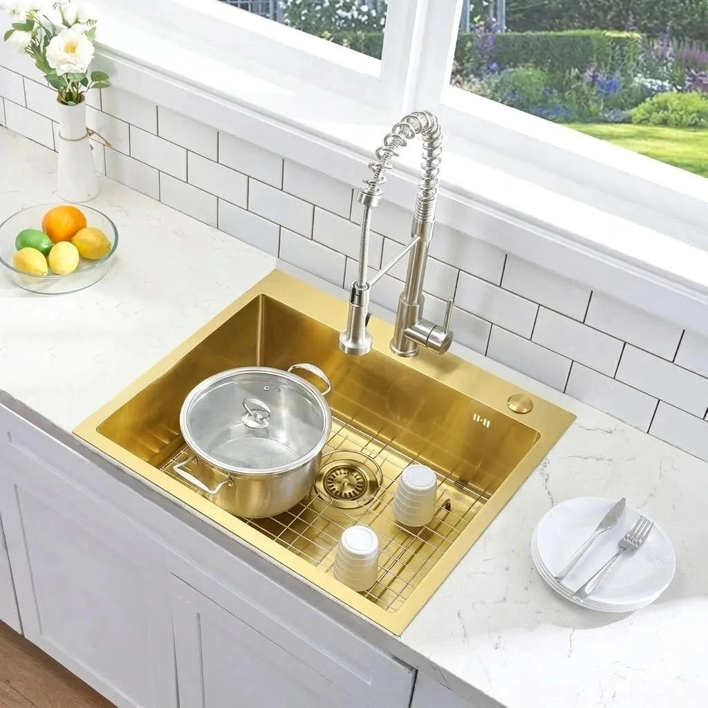 Lavello In Acciaio Liam Brush Gold con rubinetto da cucina