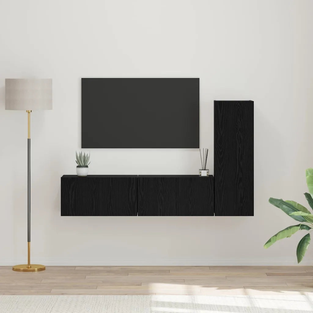 Set mobile TV 3 pz-Set di 3 Credenza per TV Rovere Nero Legno multistrato 221611
