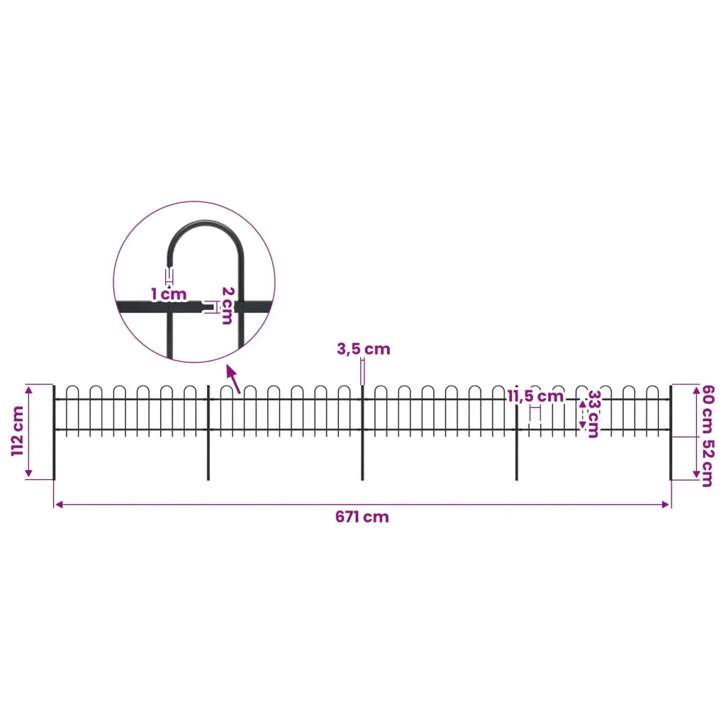 Recinzione da Giardino con Parte Superiore ad Anello in Acciaio 671x60 cm Nero 277641
