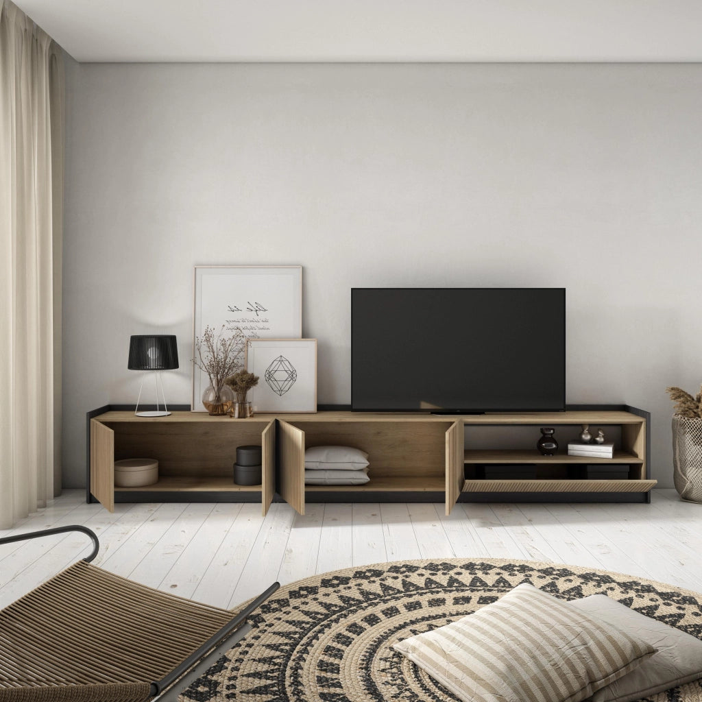 Mobile TV Soggiorno, 310x50x37 cm, Per TV fino a 80", Mobile Soggiorno, Rovere e nero