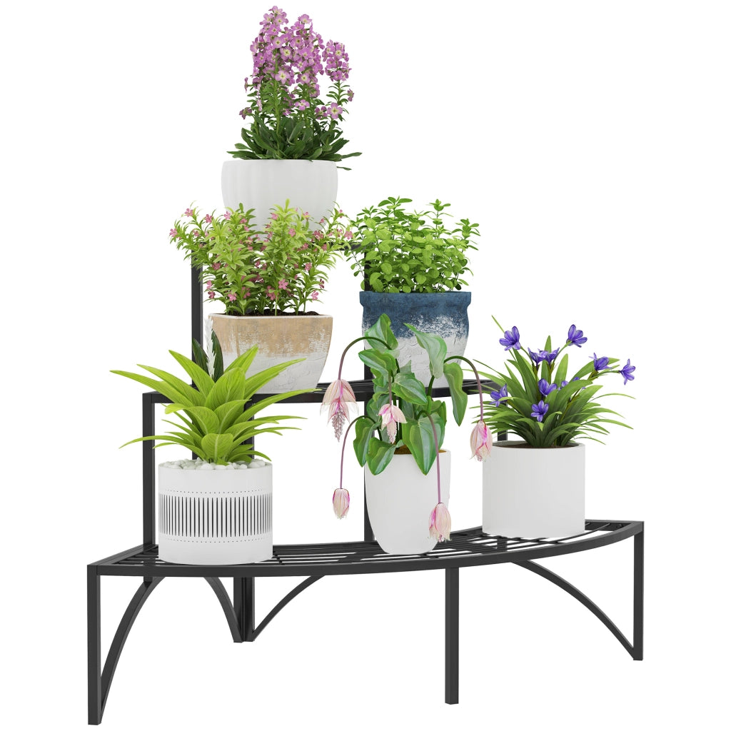 Portafiori angolare 3 ripiani ¨C Xylo ¨C metallo nero per interno esterno giardino balcone