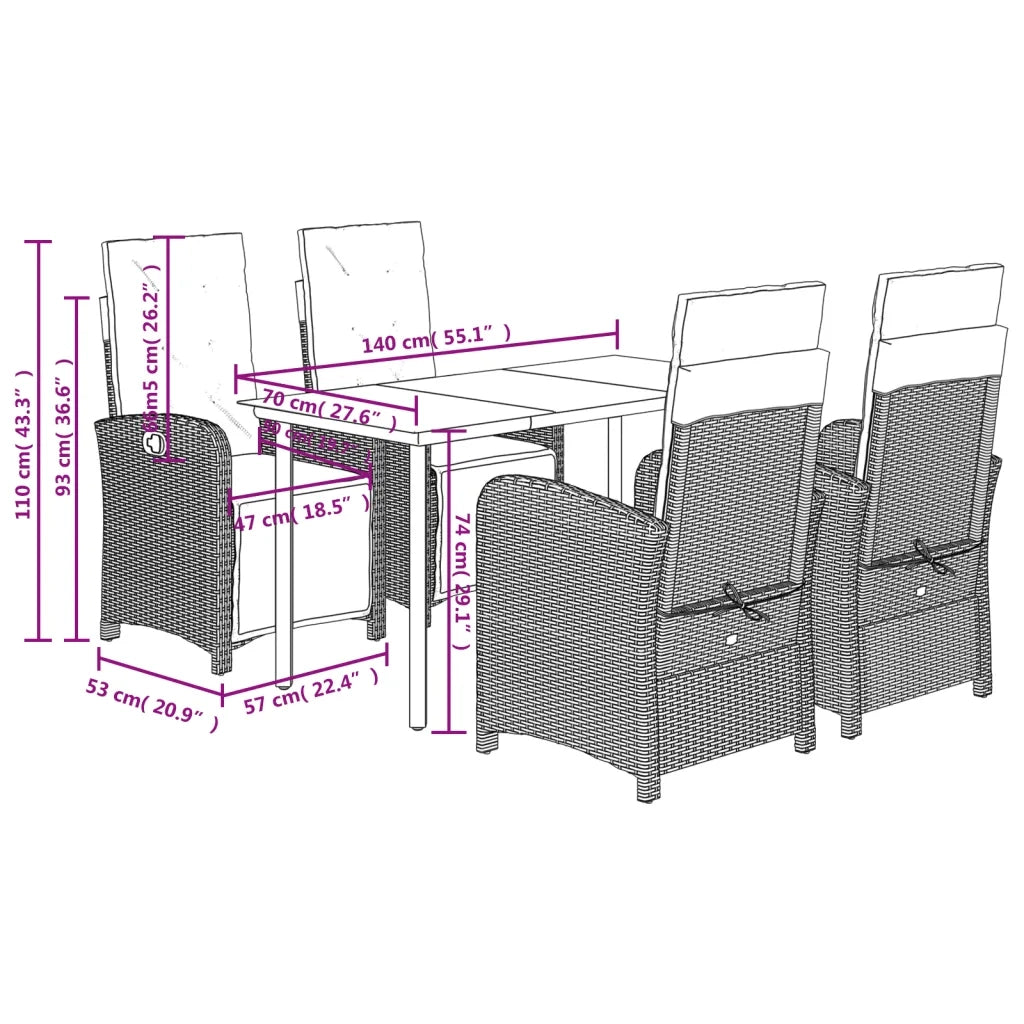 Set da Pranzo da Giardino 5 pz con Cuscini in Polyrattan Grigio 3212565