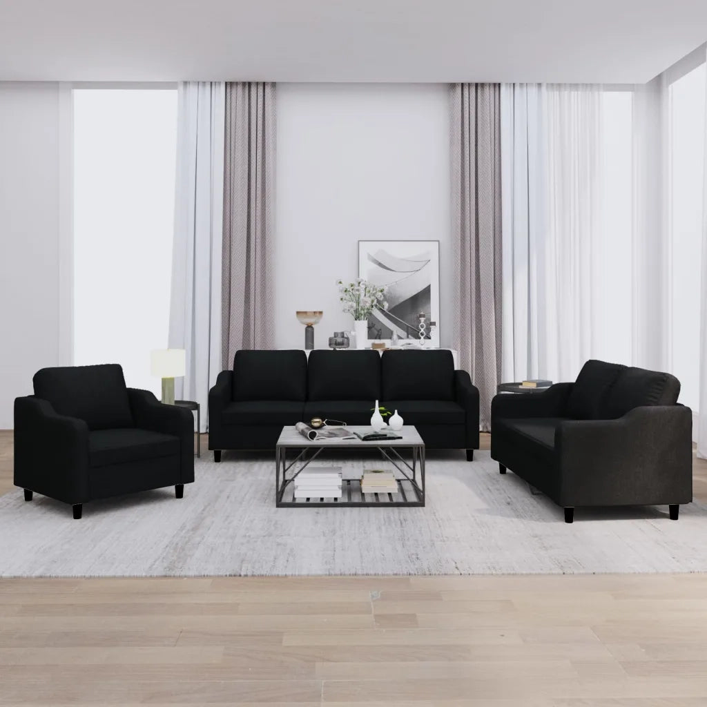 Set di Divani 3 pz con Cuscini Nero in Tessutocod mxl 128112