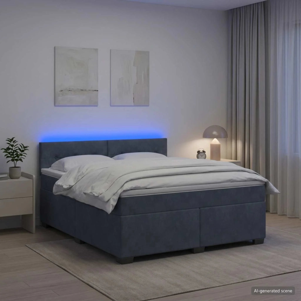 Letto con Box Spring, Materasso e LED Grigio Scuro 180 x 200 cm 3452229