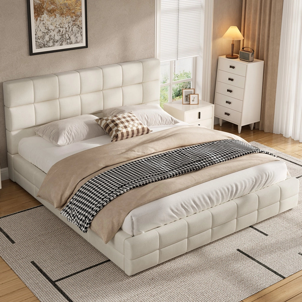 Letto piattaforma imbottito 180x200 cm beige con testiera