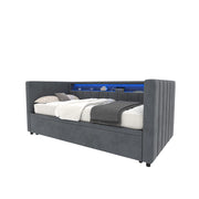 Letto Estraibile Letto Singolo 90x190 cm; con LED; USB Type-C e Velluto Grigio
