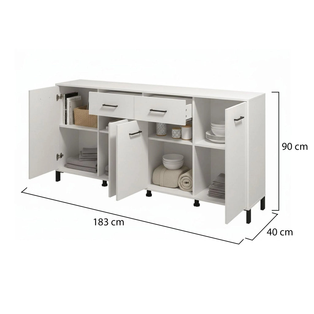 Madia Grondona, Credenza 4 Ripiani, 182.5x40x90h cm Bianco