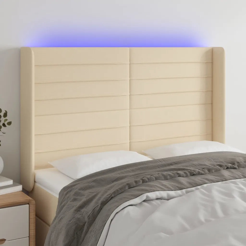 Testiera | Testata a LED Crema 147x16x118/128 cm in Tessuto