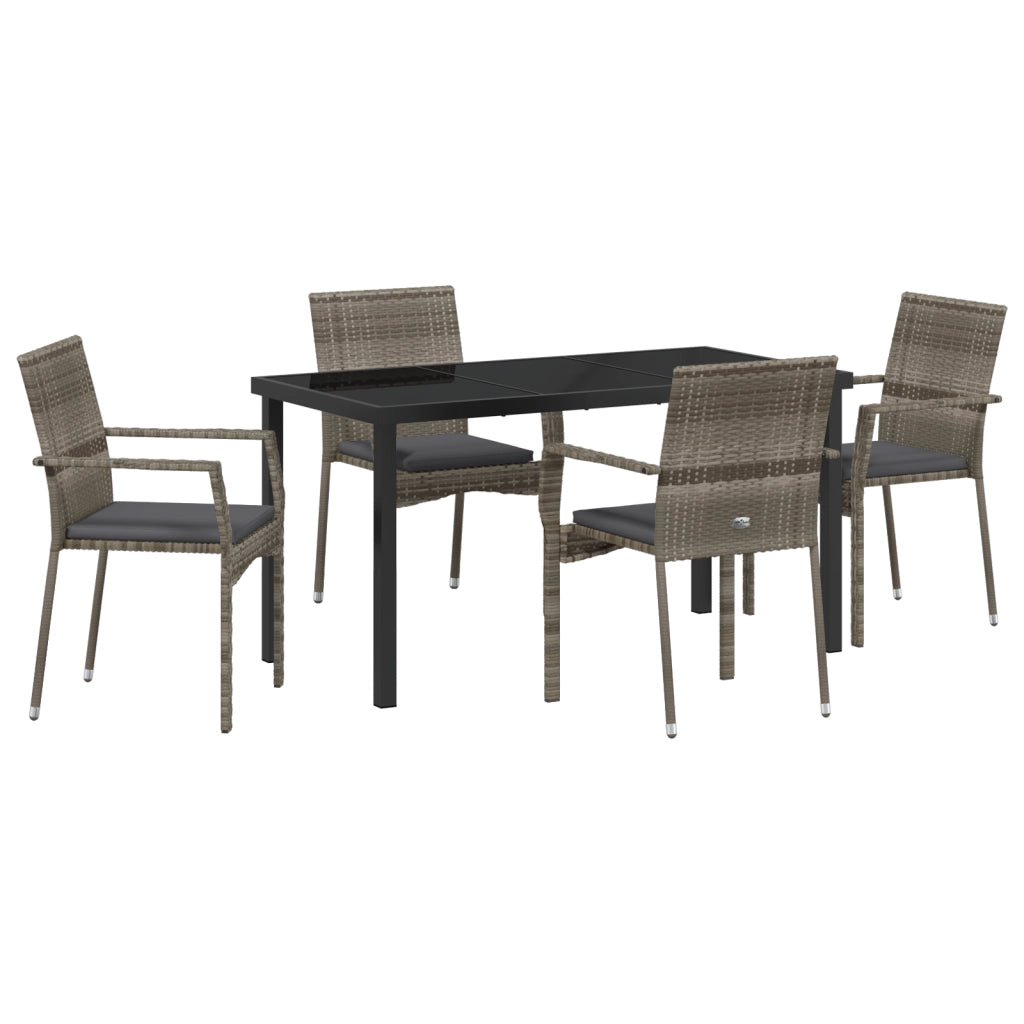 Set da Pranzo da Giardino 5 Pezzi con Cuscini Grigio Polyrattan