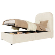 Letto per Bambini 90 x 200 cm; Contenitore; con Testiera Imbottita; in Velluto Beige