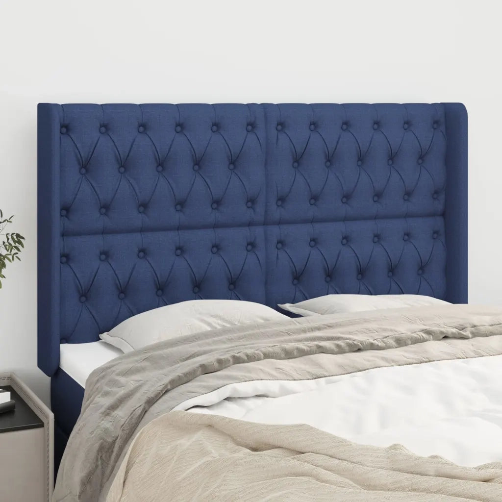 Testiera ad Orecchio-Testata con Orecchie Blu 163x16x118/128 cm in Tessuto 191619