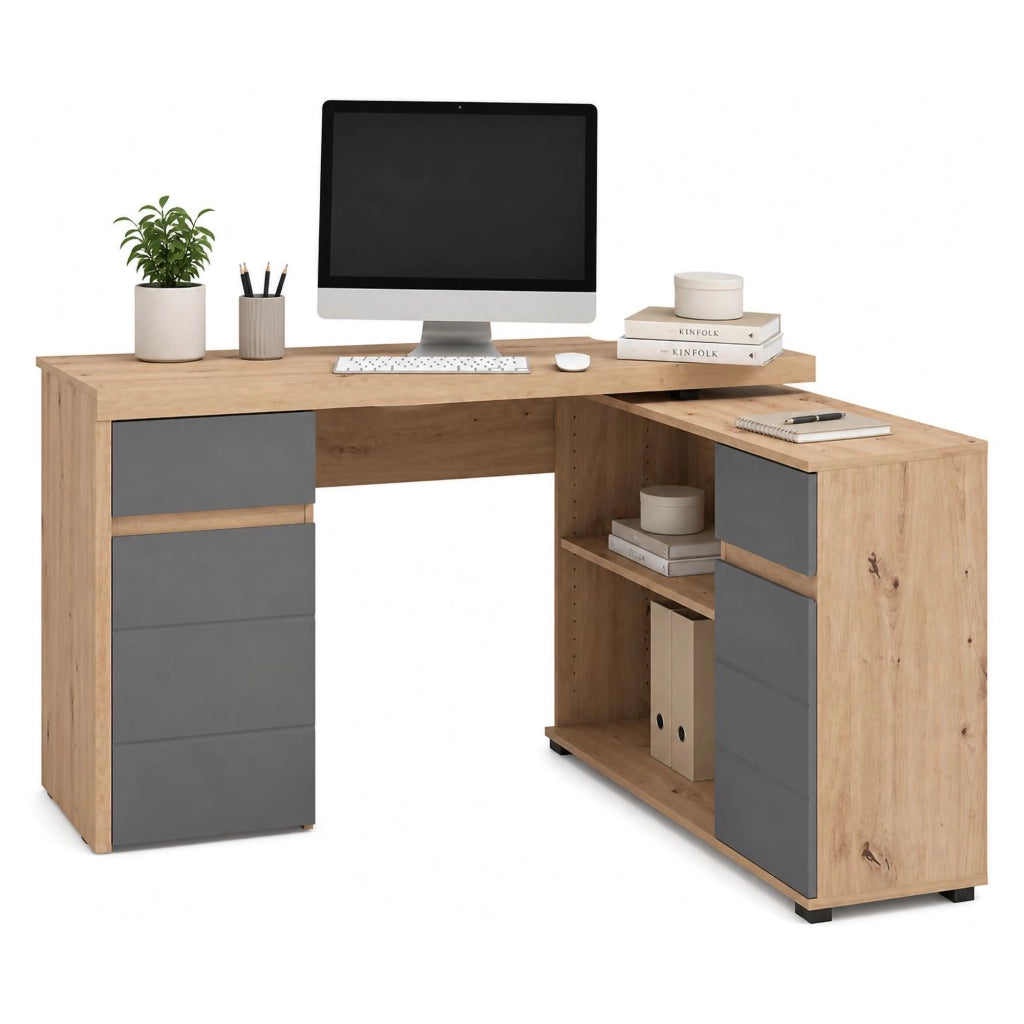 Piran, Scrivania Angolare, 140x124x77h cm Marrone Rovere Nodi