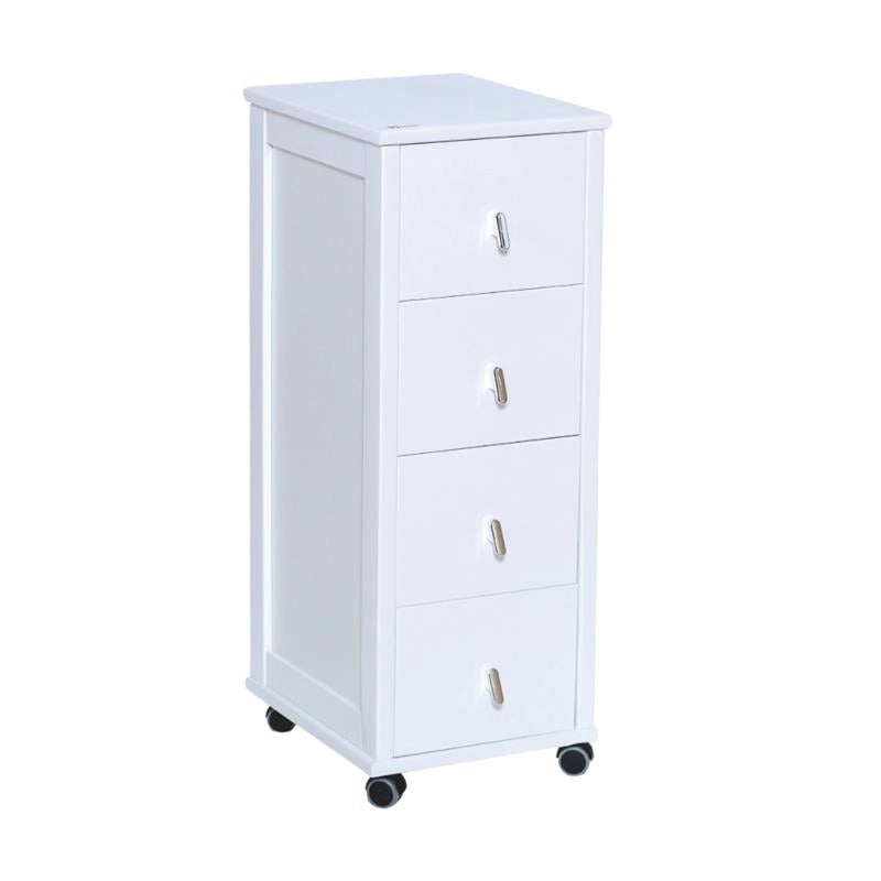 VESUVIO CASSETTIERA POKERINO COLORE BIANCO IN FAGGIO BASE INFERIORE DI BETULLA 4 CASSETTI RUOTE IN PLASTICA GOMMATA  84X29X39 CM