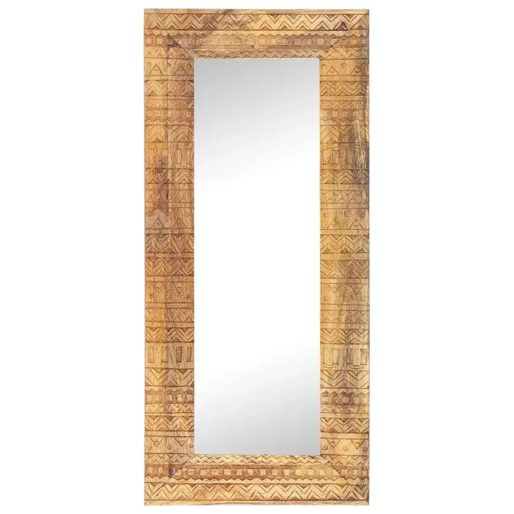 Specchio Intagliato a Mano Bianco 110x50x2,5 cm Legno di Mango 321649