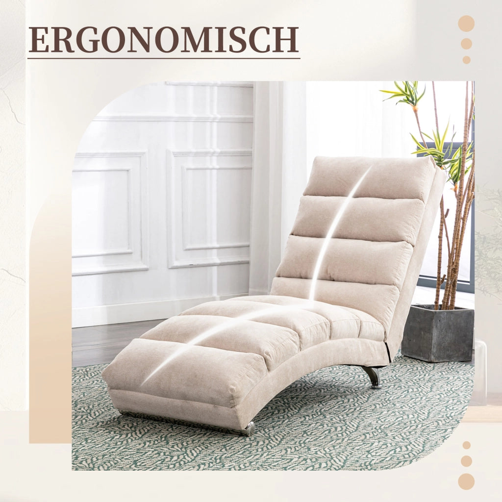 Chaise Longue Massaggiante Fissa 1 Posto con Vibrazione Delicata e Tasca Laterale; Schienale 140°; Lino Beige