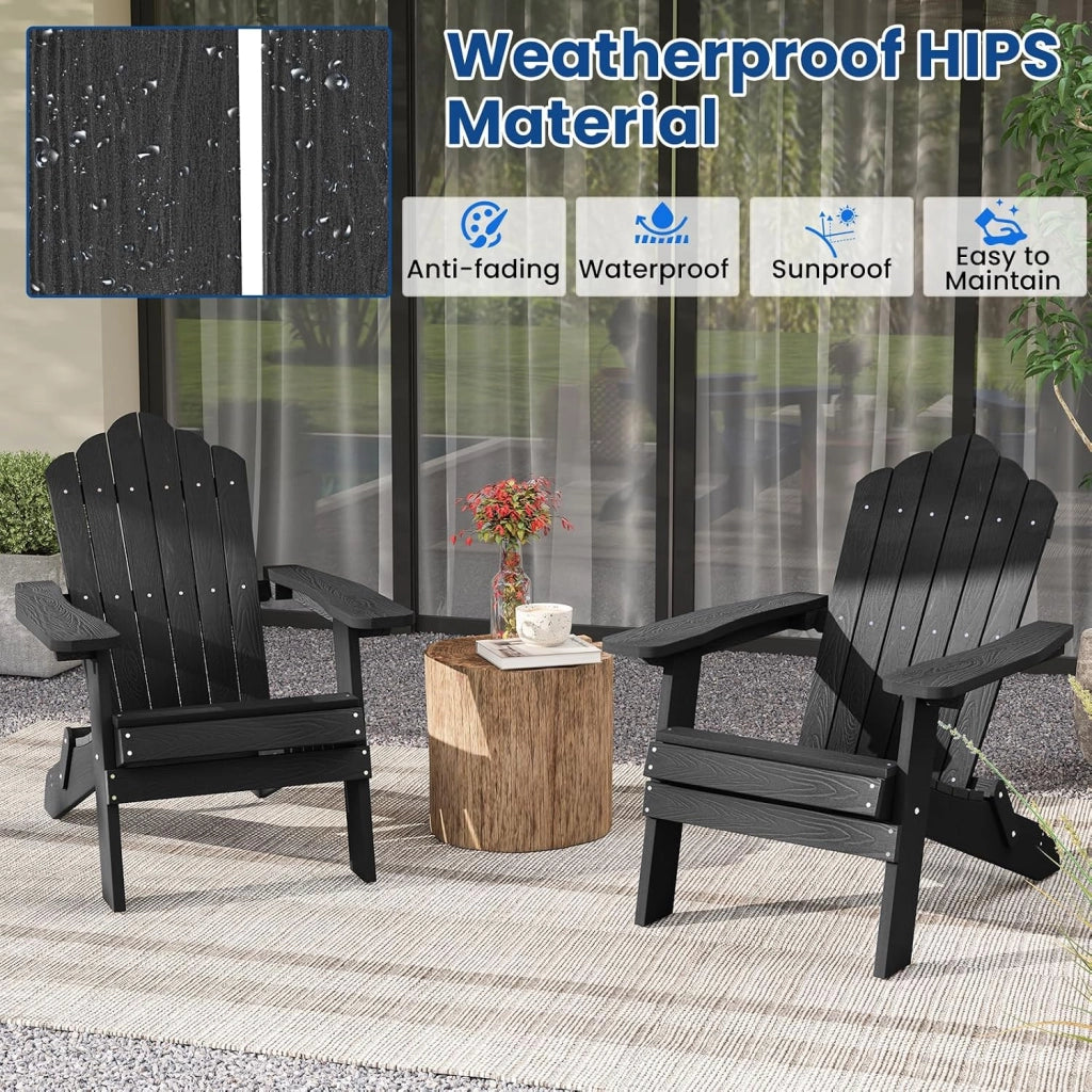 Adirondack - Sedia pieghevole, sedia da giardino con schienale inclinato e braccioli larghi, poltrona ergonomica con carico di 180 kg, seduta esterna per balcone, terrazza (nero)