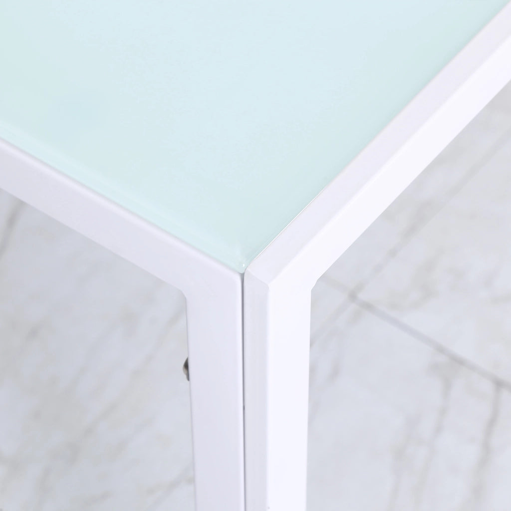 Tavolo Rettangolare da 4 Persone per Cucina e Soggiorno, Tavolo Moderno in Metallo e Vetro Temperato, 120x60x75 cm, Bianco