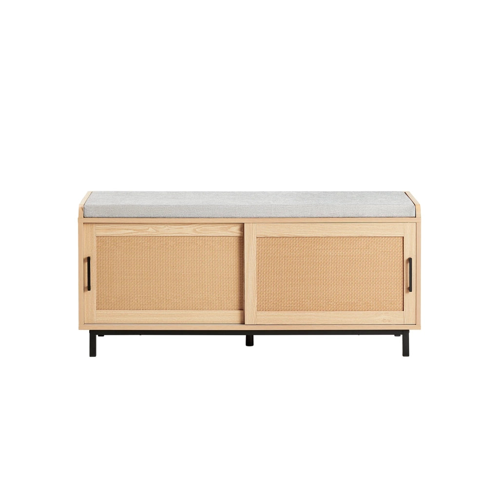 Panca Scarpiera Con 2 Porte Scorrevoli Naturale E Grigio 110x40x49cm FSR154-N