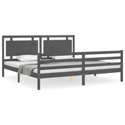 Letto matrimoniale | Letto per adulti | Giroletto con Testiera Grigio 200x200 cm in Legno Massello