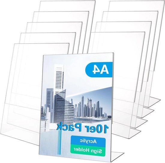 Tavolo da Ufficio A4, Stand per Annunci in Vetro, Supporto per Fotografie, Ristoranti, Caffè, Uffici con 10 pezzi.
