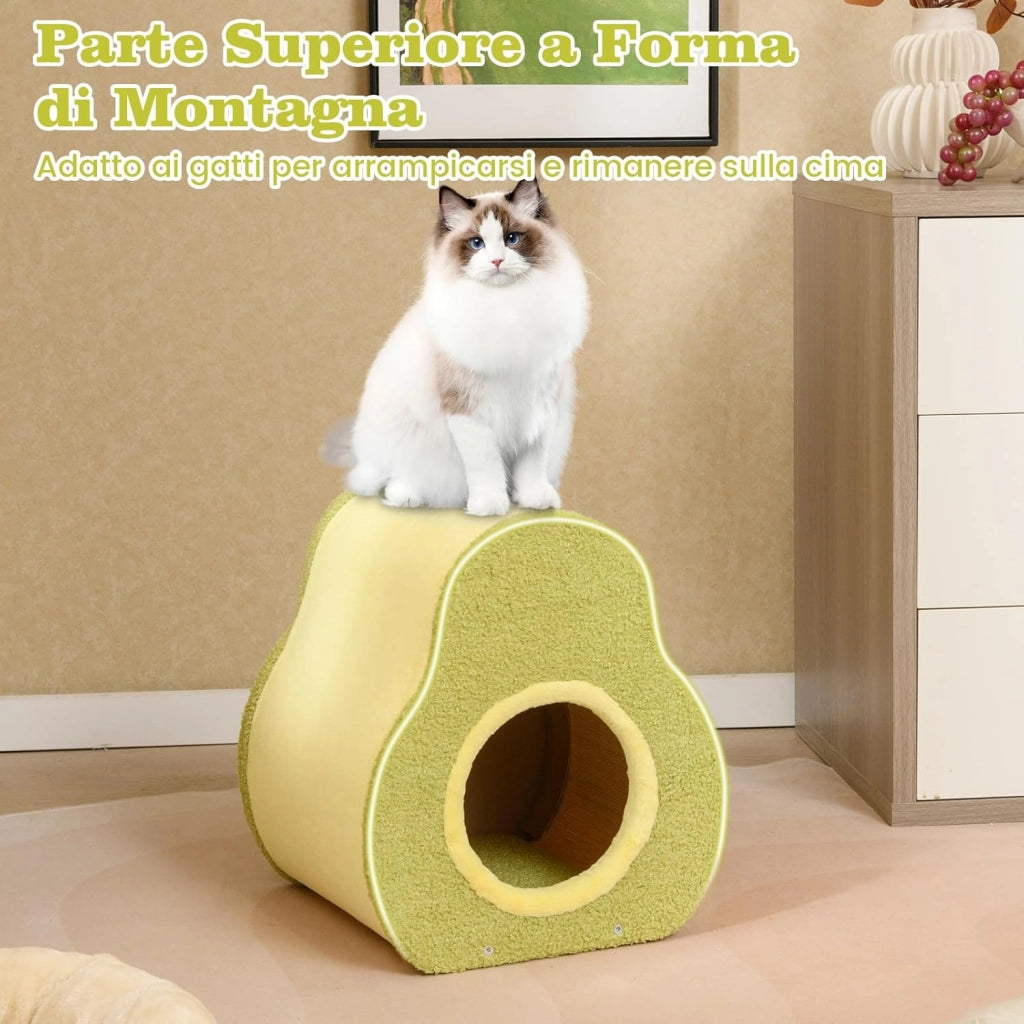 Cuccia per Gatti da Interno Forma di Avocado, Casetta per Gatti Morbida con Tessuto Delicato e Parete di Bambù, Nido per Gatti con Tavola di Juta all’Esterno, 35 x 33 x 40 cm
