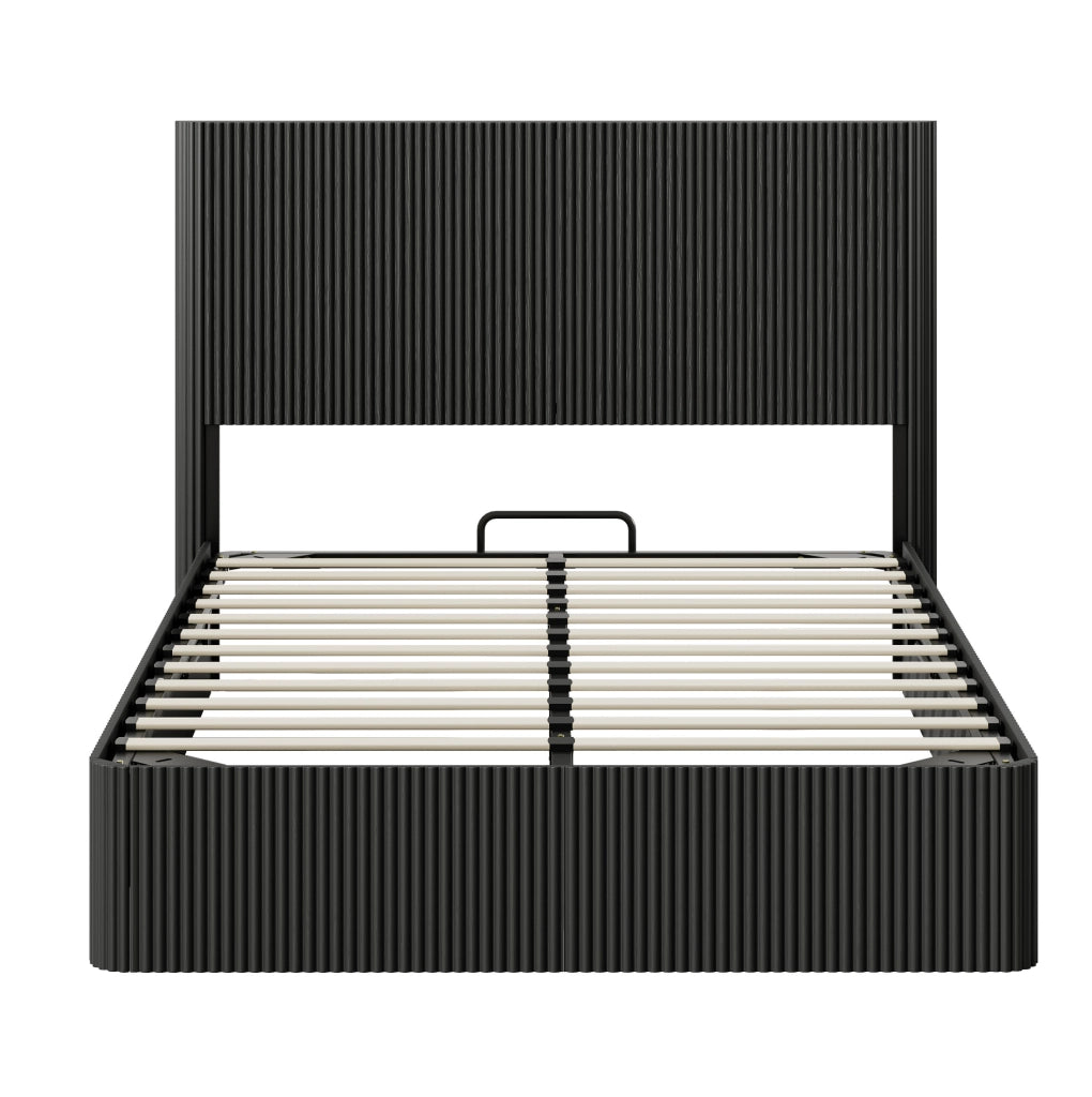 Letto 140x200 cm con contenitore e sistema idraulico; MDF e metallo nero