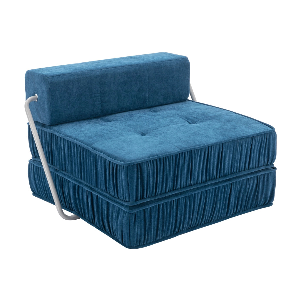 Divano letto modulare pieghevole 2 posti con funzione letto e cuscino schienale removibile in ciniglia blu