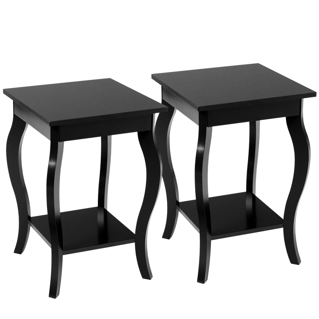 Set di 2 tavolini con gambe curve ripiani aperti a 2 livelli piedini antiscivolo-2 Tavolini laterali Nero