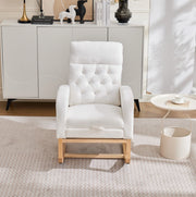 Sedia a dondolo 65.6x123x102 cm con poggiapiedi estraibile e tasche laterali in bouclé; legno; bianco