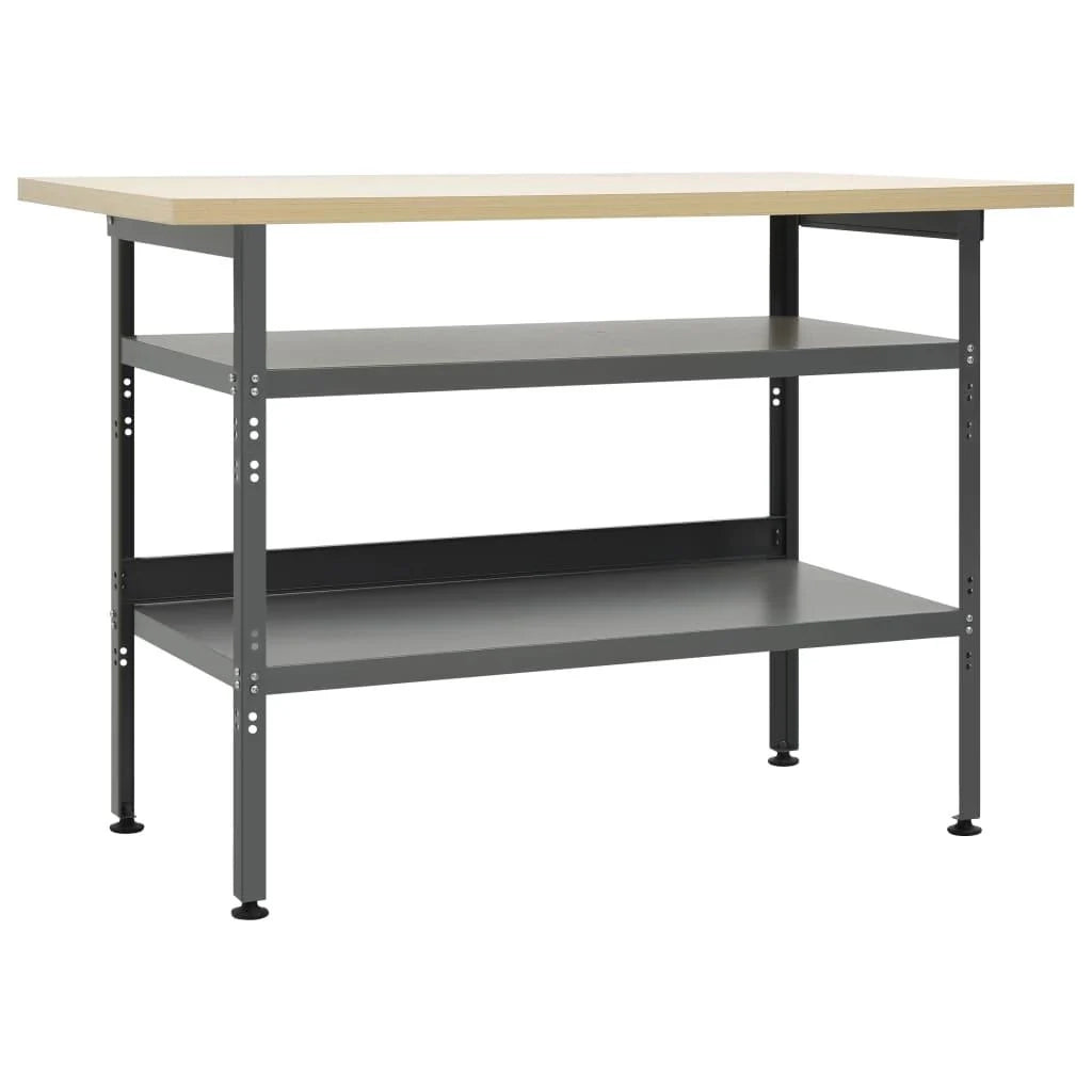 Banco da lavoro tavolo da lavoro postazione di lavoro deposito attrezzi banco portautensili con 2 ripiani garage/officina 120 cm acciaio grigio 02_0003676
