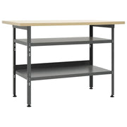 Banco da lavoro tavolo da lavoro postazione di lavoro deposito attrezzi banco portautensili con 2 ripiani garage/officina 120 cm acciaio grigio 02_0003676