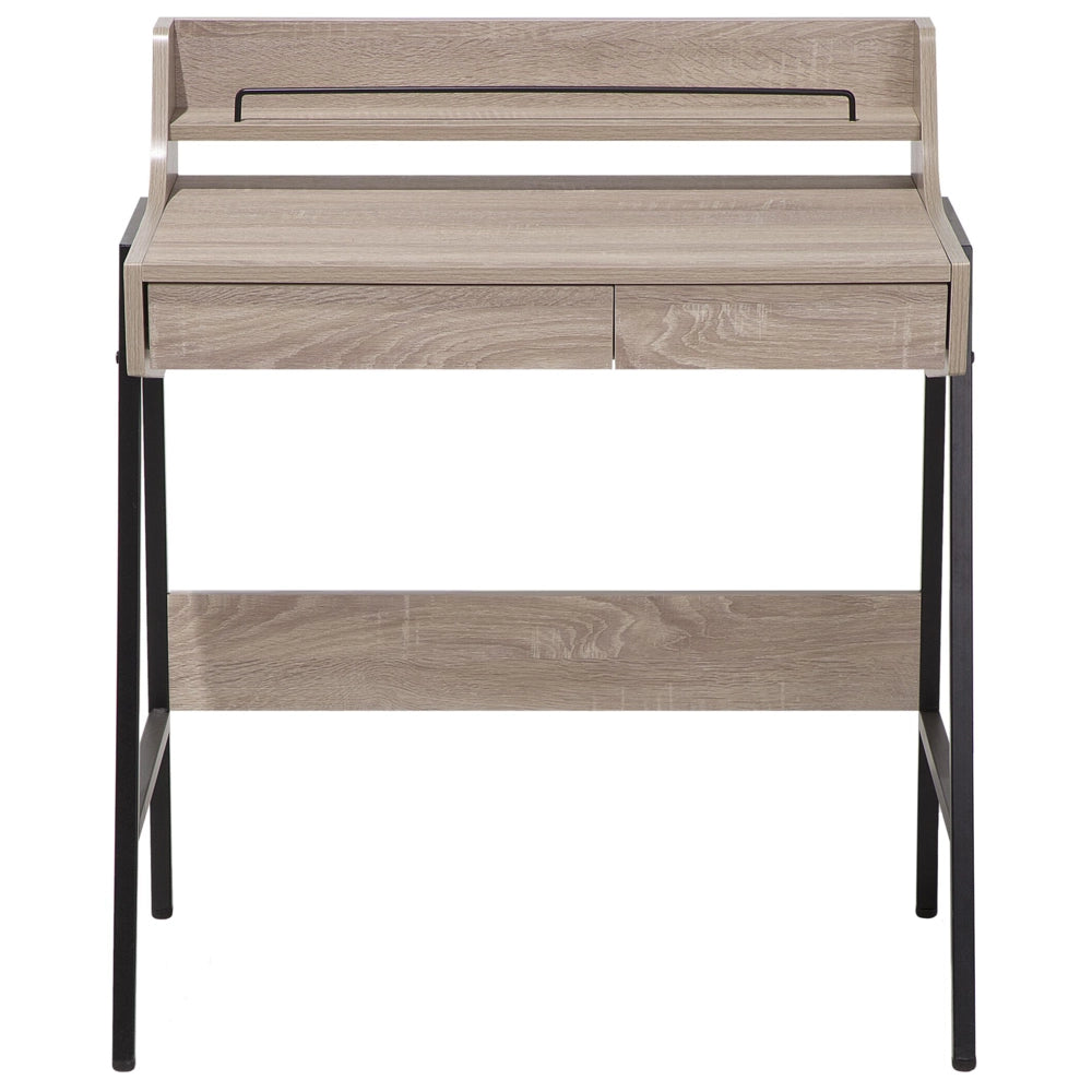 Scrivania da Ufficio in Legno Chiaro e Nero 77 x 46 cm Scaffale 2 Cassetti Scandinavo
