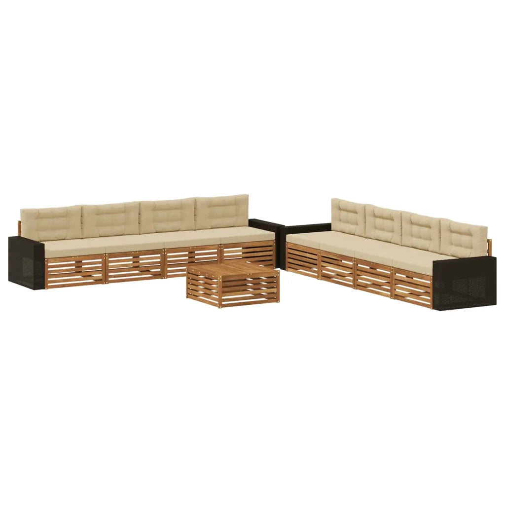 Set di divani da esterno 9 pz Naturale e Beige Poliestere 3383186