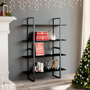 Libreria a 4 Ripiani-Scaffale per Libri-Mobile di Stoccaggio Nera 100x30x140 cm in Massello di Pino