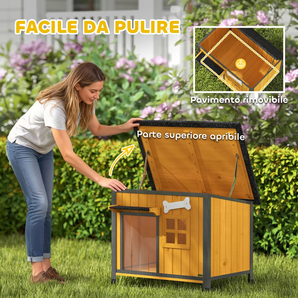 Cuccia per Cani da Esterno in Legno e Acciaio ¨C Zephmum ¨C Giallo