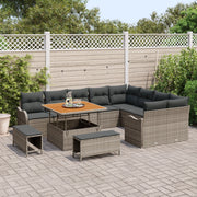 Set di divani da giardino da 12 pezzi con cuscini grigi in rattan sintetico
