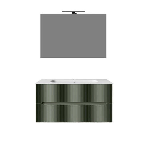 Composizione mobile bagno sospeso con cassetti cm 90 cannettato mod. STICK - Verde Bosco